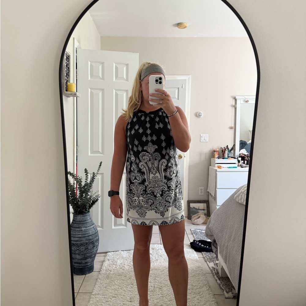 Elegant Black and White Paisley Dress